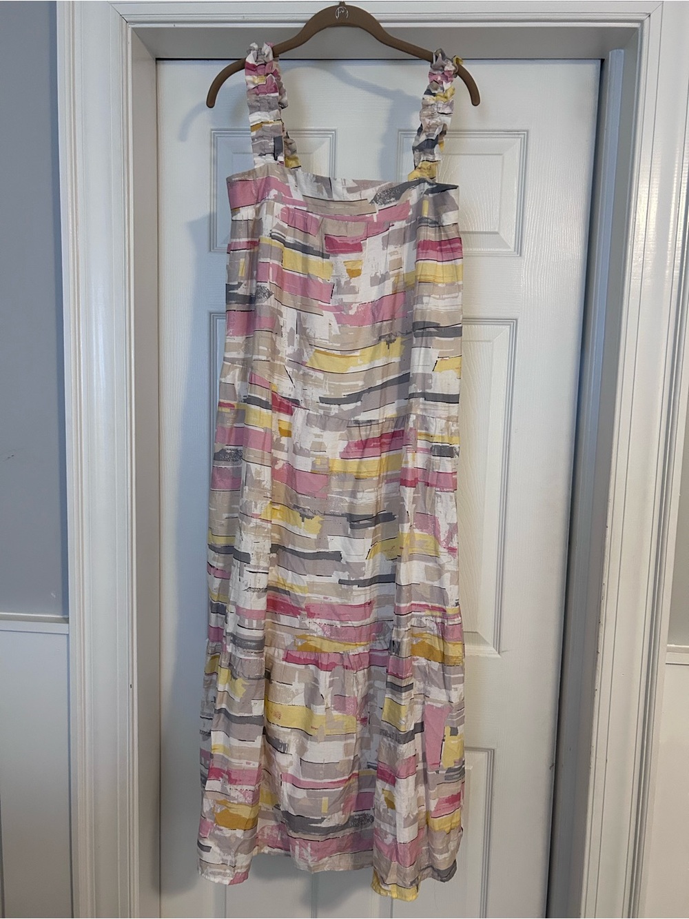 Moon River Pink, Yellow & Gray Brushstroke Maxi Dress